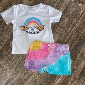 NWOT Follow the Rainbow Top & Shorts Matching Outfit Set